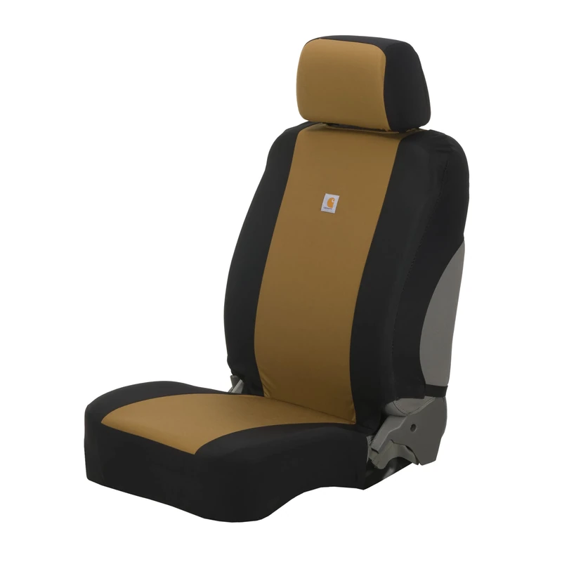 Carhartt Universal Nylon Duck Canvas Fitted Bucket Seat Covers, Durable Seat Protection with Rain Defender, Black and Carhartt Brown