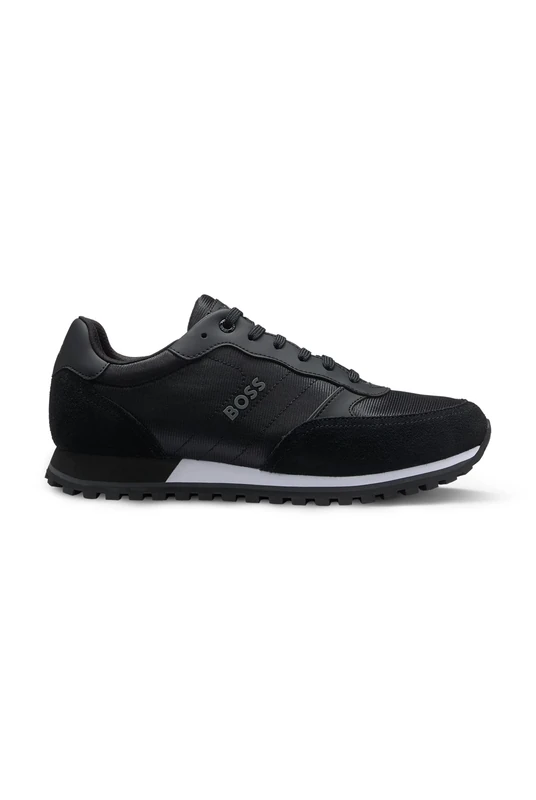 BOSS Mens Parkour-L Runn Mixed-Material Trainers with Branded Side Panel Size 5 Black