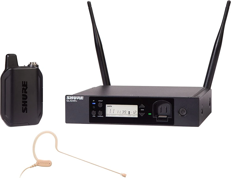 Shure GLXD14R+/MX53 Dual Band Pro Digital Wireless Microphone System for Broadcast, Church, Presentations - 12-Hour Battery Life, 100 ft Range | MX153 Headset Mic, Single Channel Rack Mount Receiver