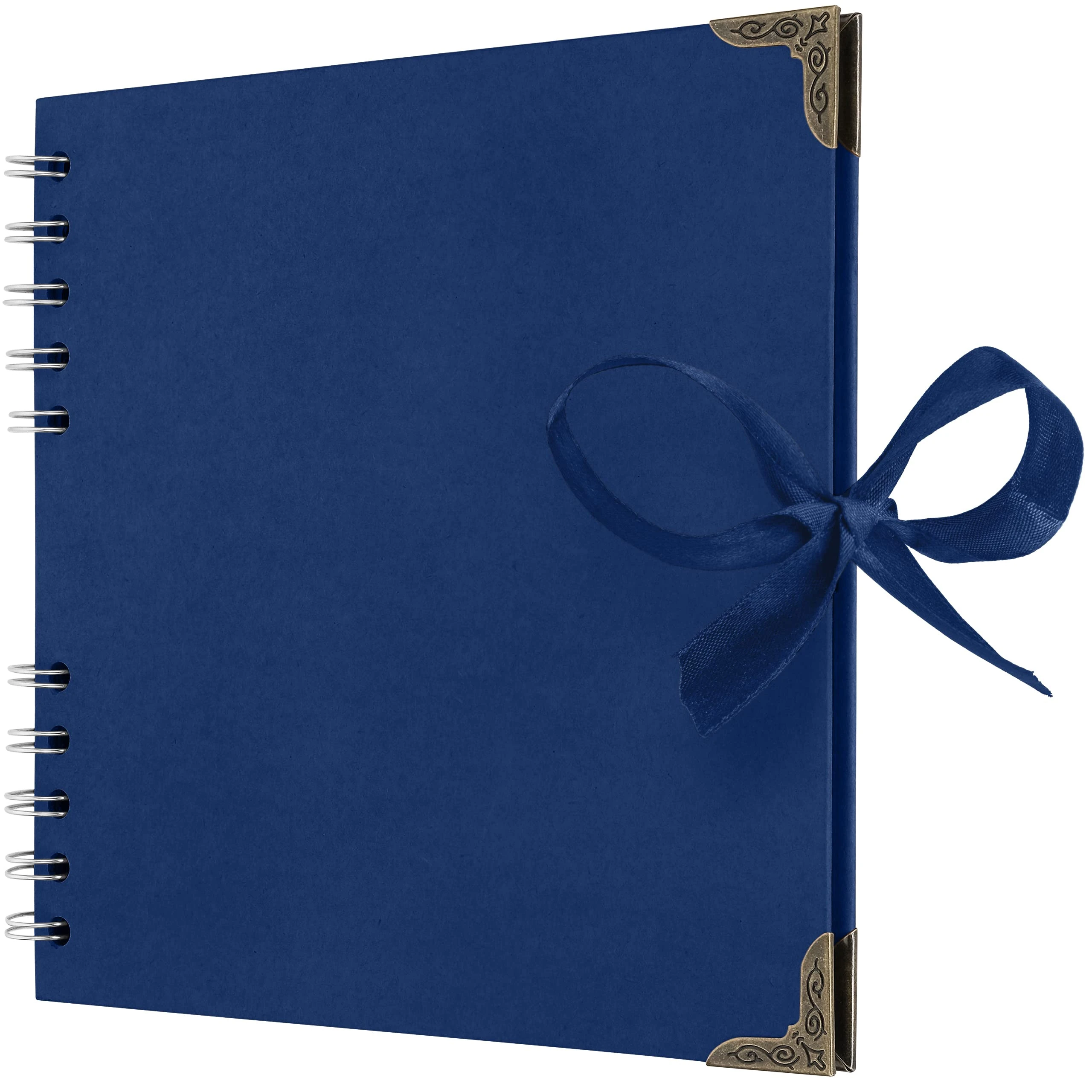 Bstorify Square Scrapbook Photo Albums 36 Pages (18 x 18 Cm) Blue Thick Paper, Hardcover, Metal Corners, Ribbon Closure - Ideal for Your Scrapbooking Albums, Art & Craft Projects (Blue, 18 x 18 Cm)