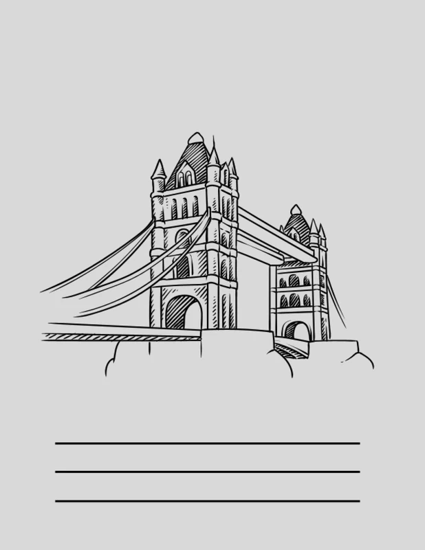 London Tower Bridge College Ruled 100 Page Notebook for Kids, Teens & Adults: Front Glossy Cover, Size : 8.5 x 11 Inch
