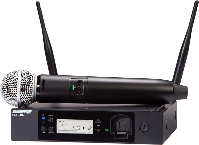 Shure GLXD24R+/SM58 Dual Band Pro Digital Wireless Microphone System for Church, Karaoke, Vocals - 12-Hour Battery Life, 100 ft Range | SM58 Handheld Vocal Mic, Single Channel Rack Mount Receiver
