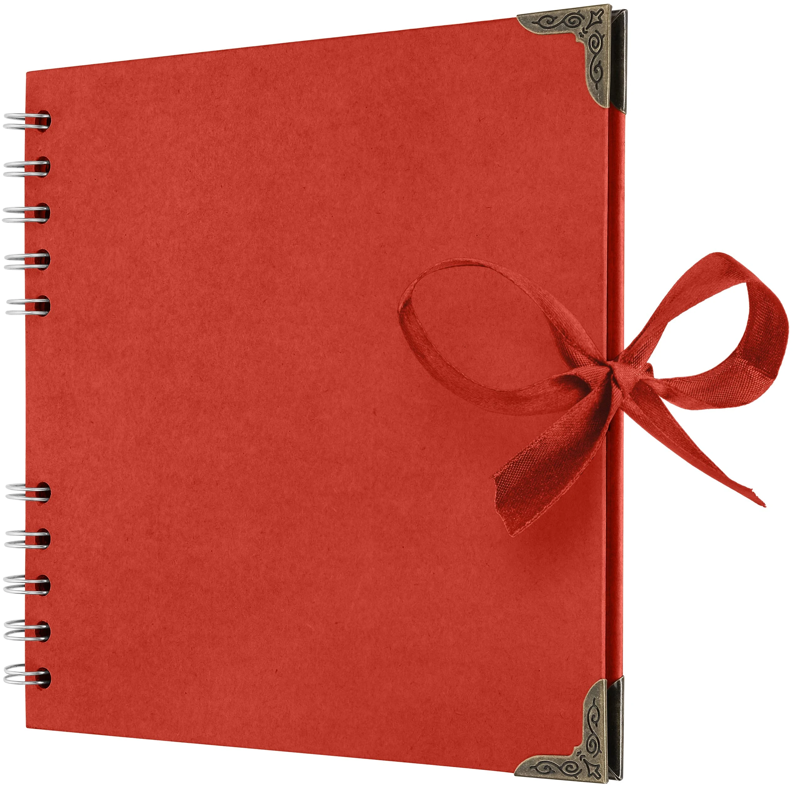 Bstorify Square Scrapbook Photo Albums 36 Pages (18 x 18 Cm) Red Thick Paper, Hardcover, Metal Corners, Ribbon Closure - Ideal for Your Scrapbooking Albums, Art & Craft Projects (Red, 18 x 18 Cm)