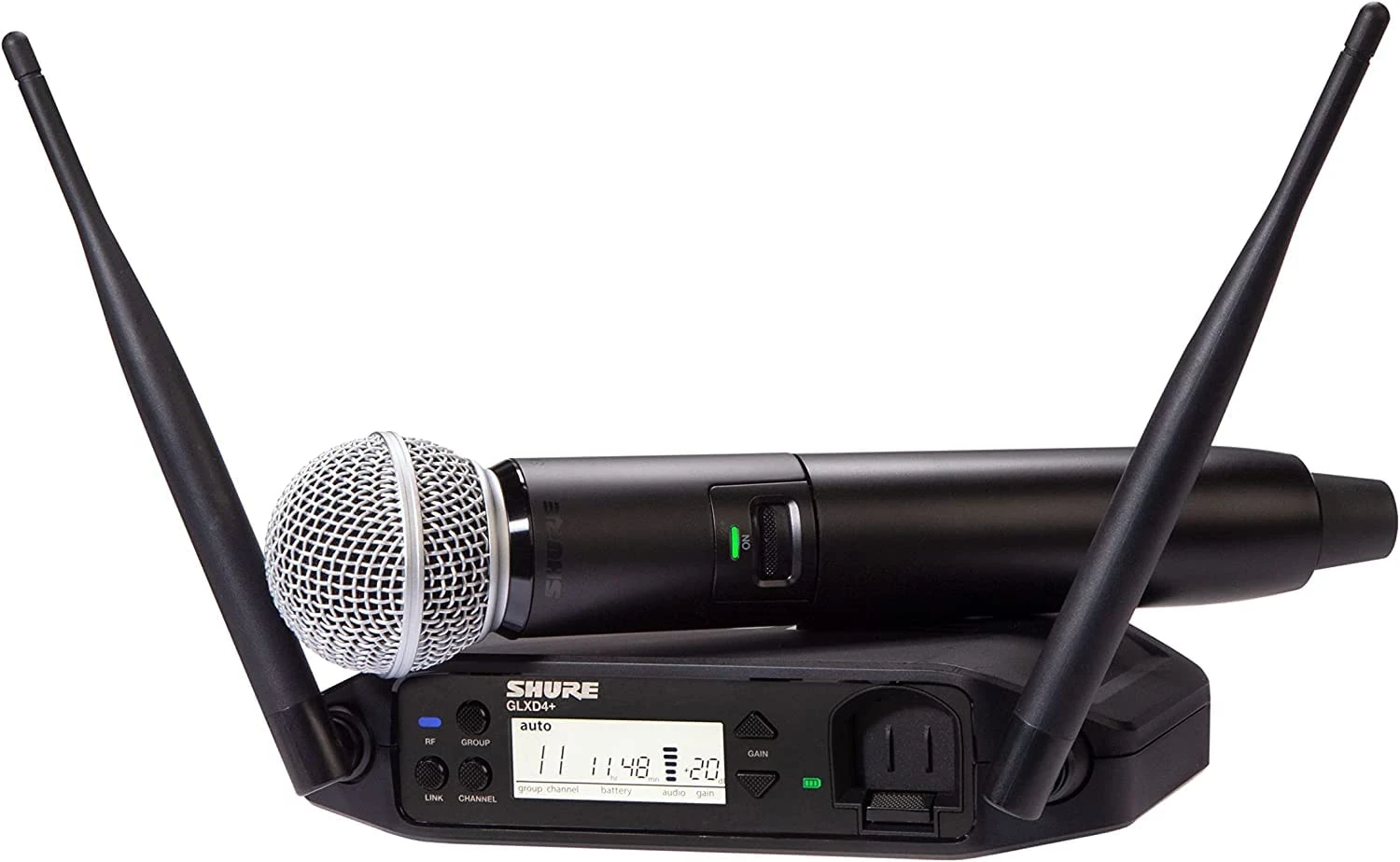 Shure GLXD24+/SM58 Dual Band Pro Digital Wireless Microphone System for Church, Karaoke, Vocals - 12-Hour Battery Life, 100 ft Range | SM58 Handheld Vocal Mic, Single Channel Receiver