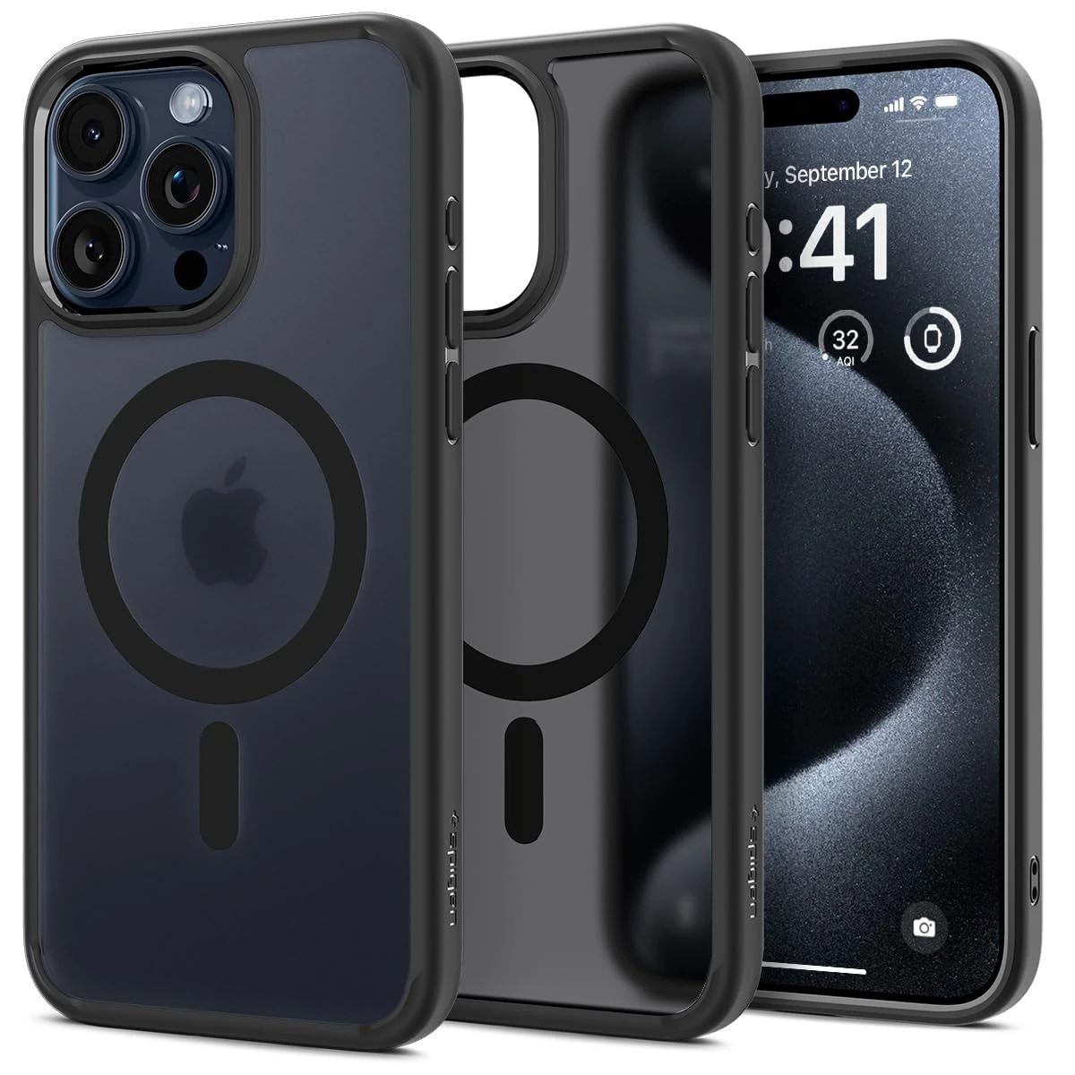 Spigen Ultra Hybrid MagFit Case for iPhone 15 Pro, Compatible with MagSafe Accessories [Anti-Yellowing] [Military-Grade Drop Protection] - Frost Black