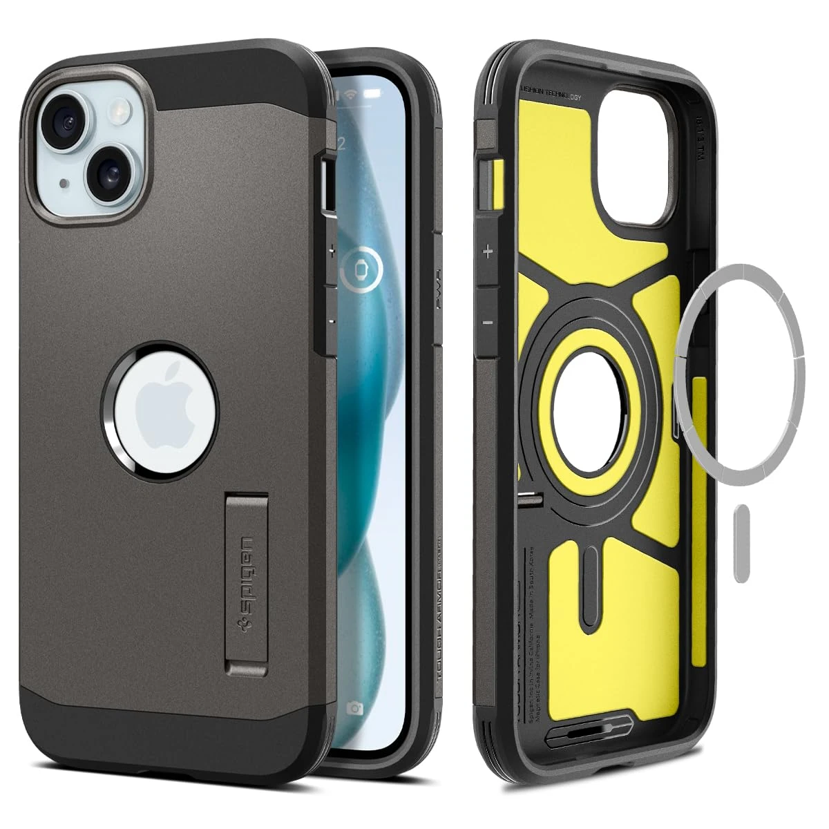 Spigen Tough Armor MagFit Case for iPhone 15, Compatible with MagSafe Accessories - Gunmetal