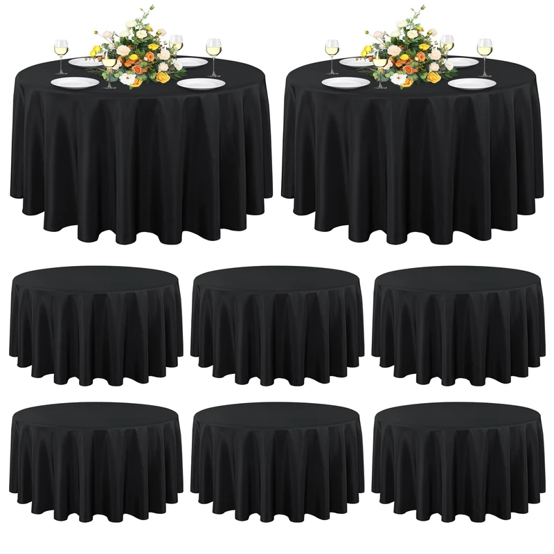 sancua 90 Inch Round Tablecloth Black, 8 Pack