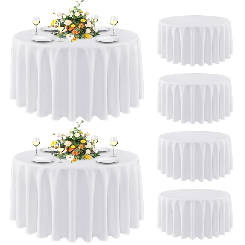 sancua 6 Pack Round Tablecloth 90 Inch White, Stain and Wrinkle Resistant Table Cloth - Washable Polyester Table Cover for Dining Table, Buffet Parties and Camping