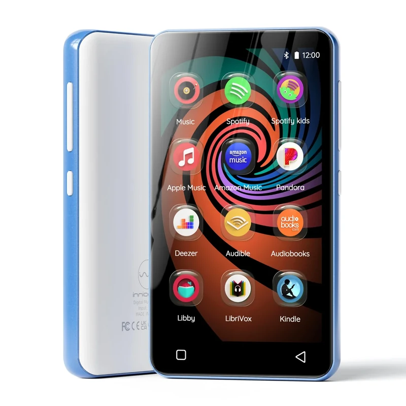 innioasis Music Player with Spotify,Pandora,Amazon Music,4" Touch Screen Android MP4 MP3 Player for Kids with Libby,Audible,Audiobook(White-Blue)