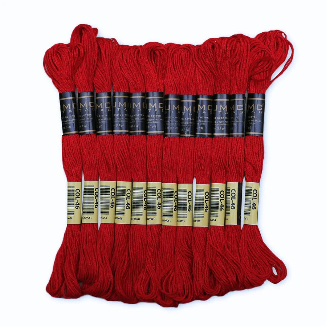 UMC STAG Pack of 12 Premium Embroidery Thread | 100% Egyptian Cotton Premium Skeins | Cross Stitch Embroidery Floss | Oeko TEX Certified Stranded Cotton | Ideal for Arts & Crafts (Bright Red 46)