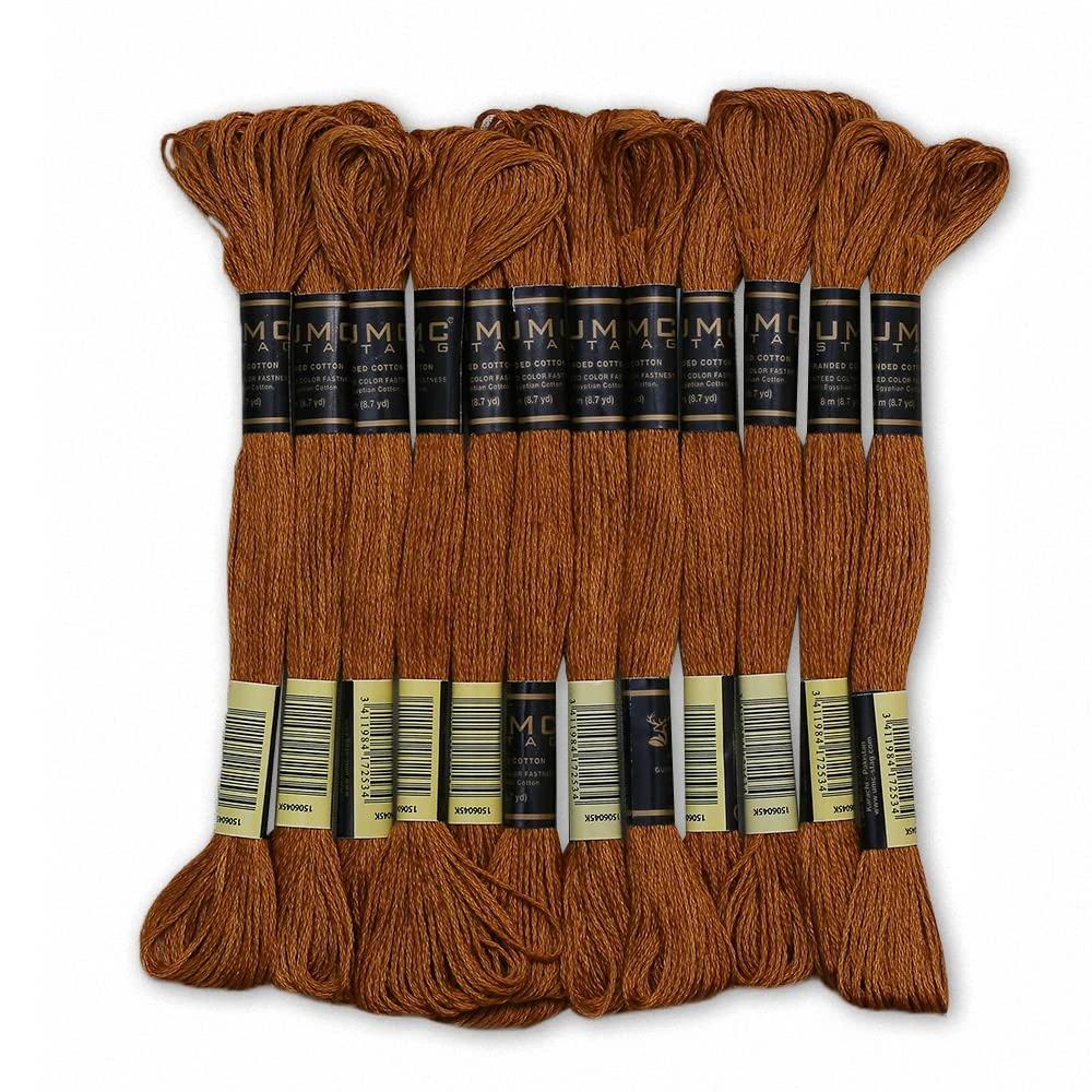 UMC STAG Pack of 12 Premium Embroidery Thread | 100% Egyptian Cotton Premium Skeins | Cross Stitch Embroidery Floss | Oeko TEX Certified Stranded Cotton | Ideal for Arts & Crafts (Light Brown 3100)