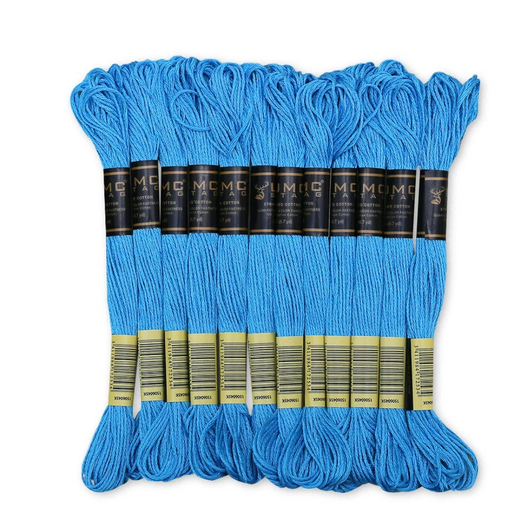 UMC STAG Pack of 12 Premium Embroidery Thread | 100% Egyptian Cotton Premium Skeins | Cross Stitch Embroidery Floss | Oeko TEX Certified Stranded Cotton | Ideal for Arts & Crafts (Electric Blue 433)