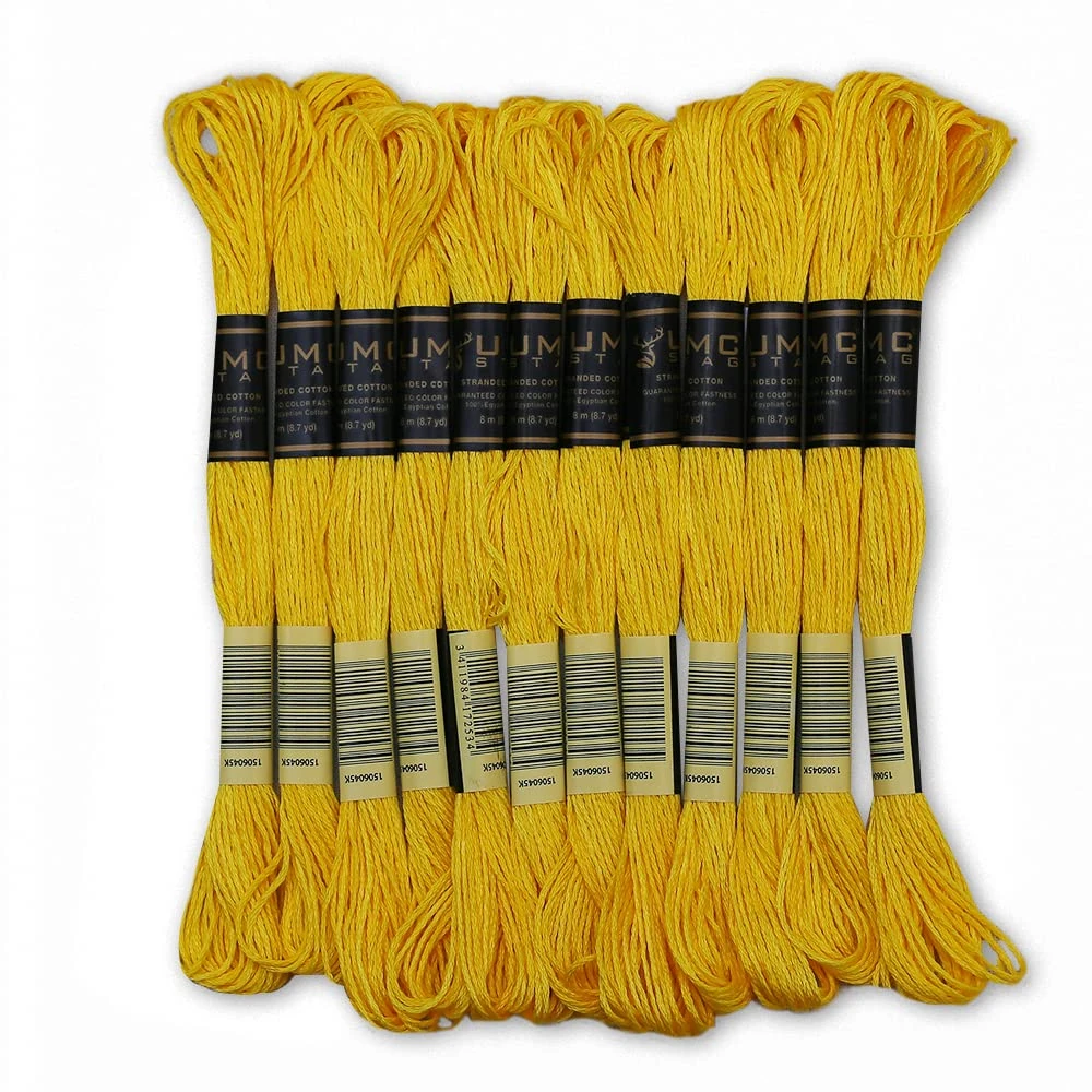 UMC STAG Pack of 12 Premium Embroidery Thread | 100% Egyptian Cotton Premium Skeins | Cross Stitch Embroidery Floss | Oeko TEX Certified Stranded Cotton | Ideal for Arts & Crafts (Lemon Yellow 290)