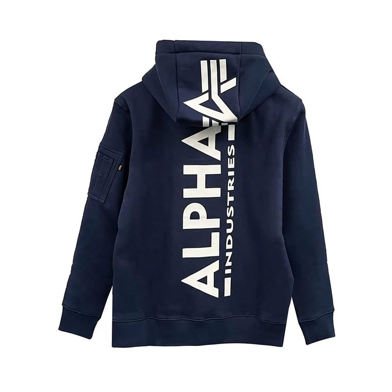 Alpha Industries Men's Back Print Hoody Hooded Sweat Sweatshirt, Ultra Navy, XS