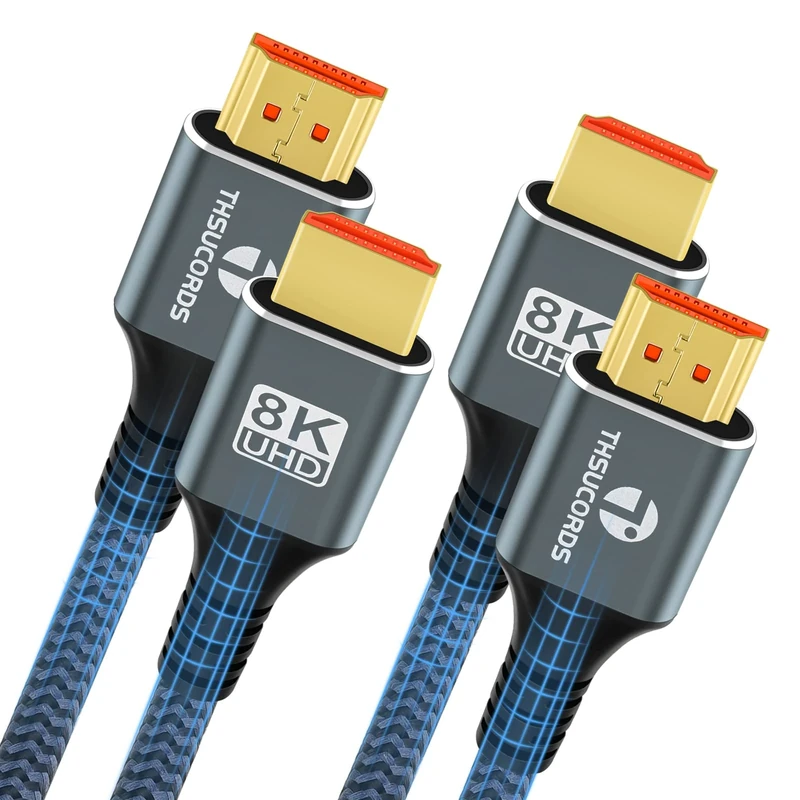 Thsucords 8K HDMI Cable 2.1 0.5M 2 Pack, High Speed Braided HDMI to HDMI Cord Supports 8K@60Hz, 4K@120Hz 144Hz 48Gbps Compatible with Roku TV/PS5/HDTV/Blu-ray