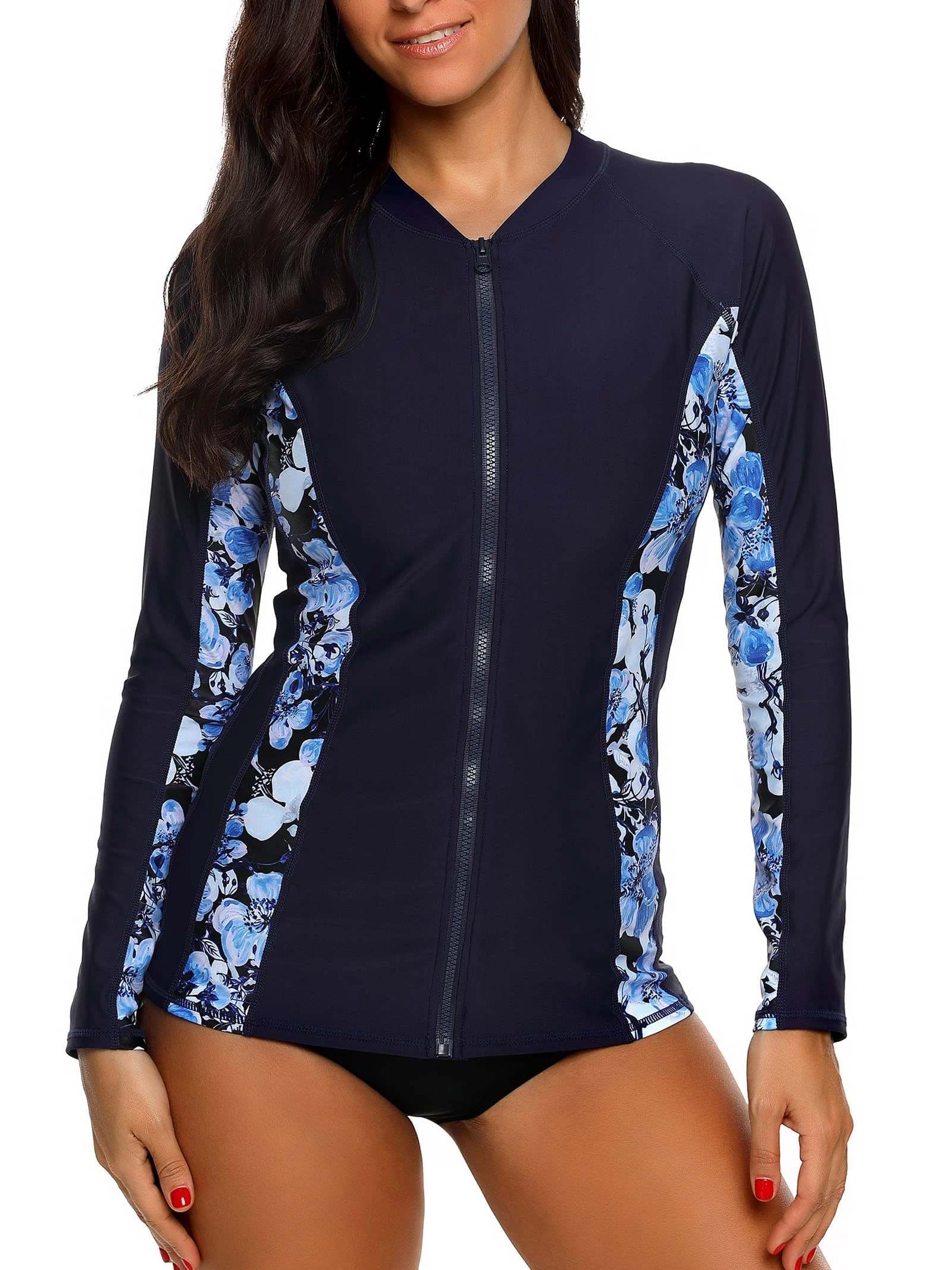 ATTRACO Womens Long Sleeve Rash Vest Zip UV Protection Rash Guard Wetsuits Swimsuits