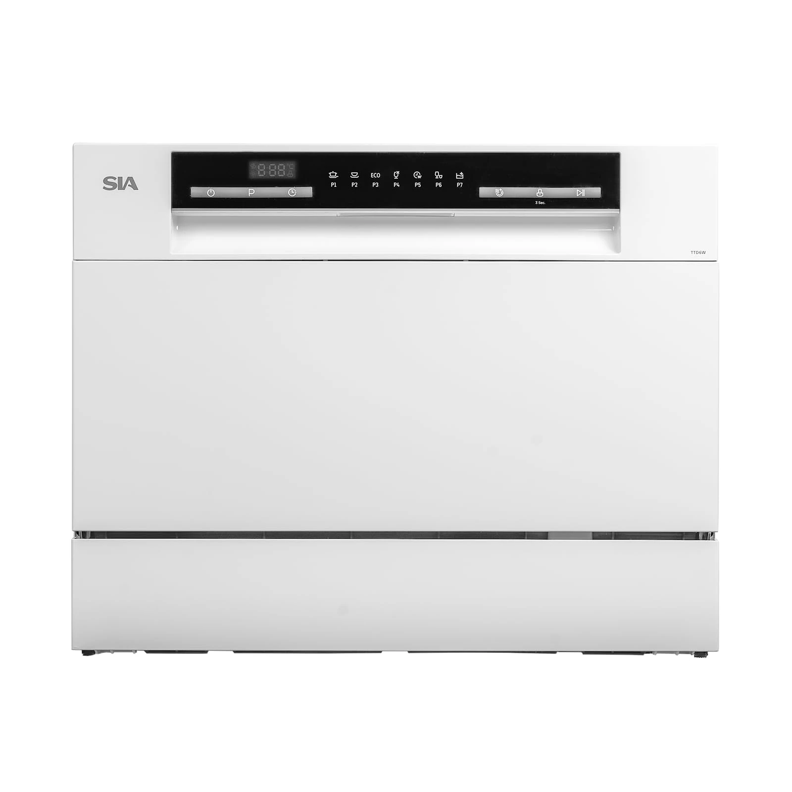 SIA TTD6W White Tabletop Mini Dishwasher, 6 Programmes, 6 Place Settings, LED Display, Ideal for Kitchen Counter Top, Caravans, Mobile Homes, 2 Years Parts and Labour Guarantee