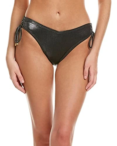 Vince Camuto Women's Shirred V Bikini Bottom Top, Gunmetal, Large