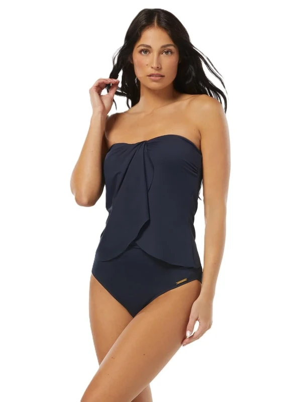 Vince Camuto Women's Draped Bandini Tankini Swimsuit, Midnight/Getaway Solids, XS