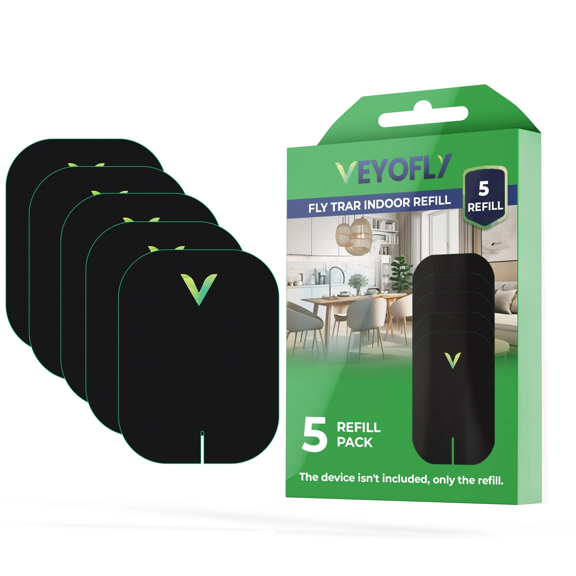 VEYOFLY Fly Trap Indoor Refill, Fruit Fly Traps for Indoors, Gnat Traps For House Indoor,Fly Catcher Indoors, Fly Traps,Plug in Catch for Fruit Flies,Moths,Gnats,Mosquito (Pack of 5 Refills-Black)