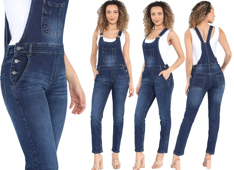 imporio 11 Ladies Denim Dungaree Jumpsuit - Long Length, UK Sizes 8-22 - Image 1