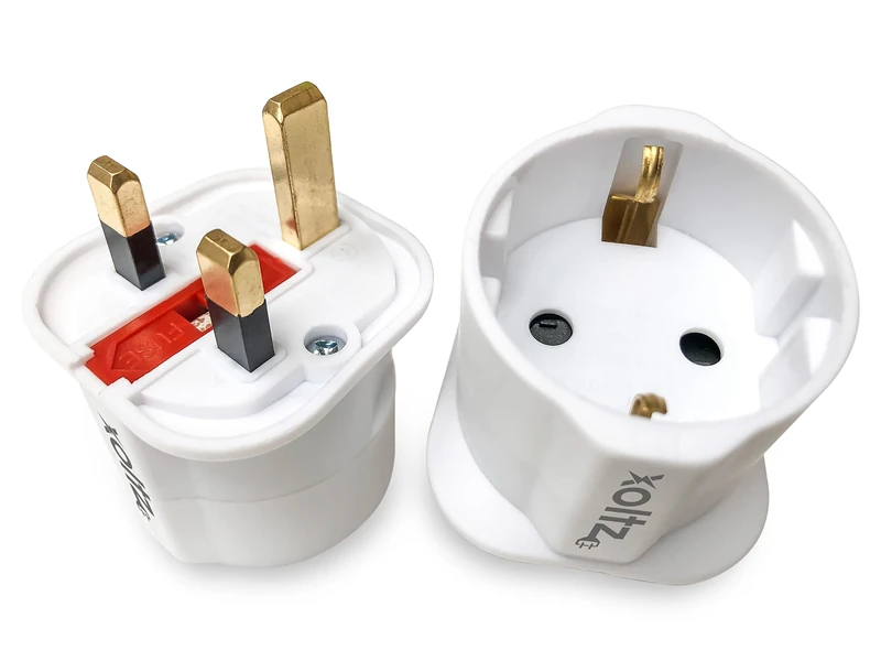 Xoltz EU to UK Plug Adapter - Type C/E/F to UK Socket Converter