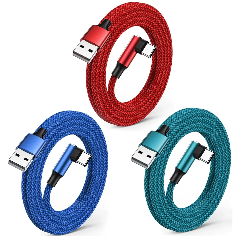 USB C Charger Cable 1M+1.8M+1.8M 3Pack Type C Charger Fast Charging Cable Right Angle USB C Cable Nylon Braided for Samsung Galaxy S21 S20 S10 S9 S8 Note 10 9 8,Huawei P40 P30 P20,Moto G7,Google Pixel