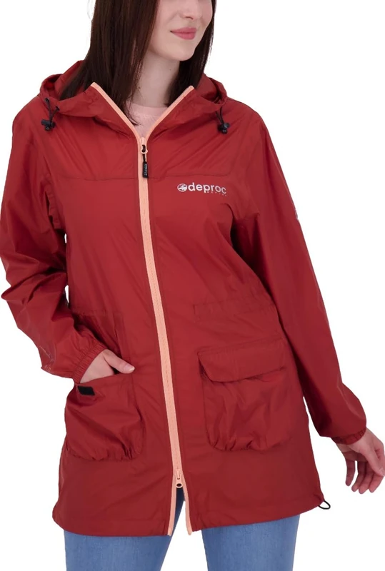 DEPROC-Active Women's Lynn Rain Coat with Hood Waterproof Weatherproof Windbreaker Transition Jacket, Ketchup, 52 Große Größen