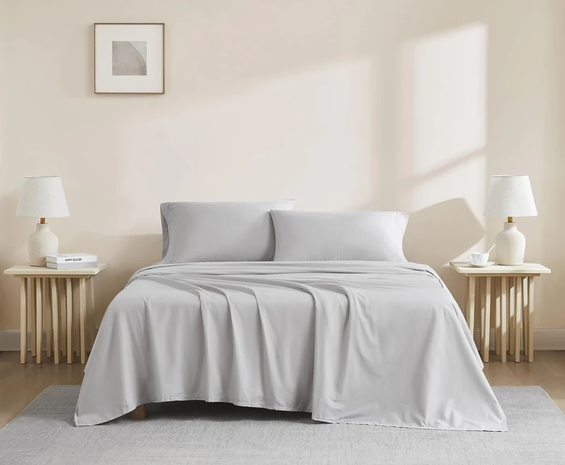 Linen Closet 144 Thread Count Organic Cotton 4-Piece Sheet Set,Queen, Light Grey