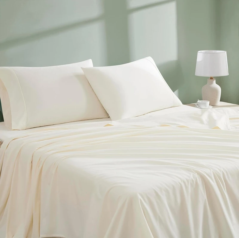 Linen Closet Luxury Cotton 300 Thread Count Organic Cotton 4-Piece Bedding Sheet Set, Full, Fresh Ivory
