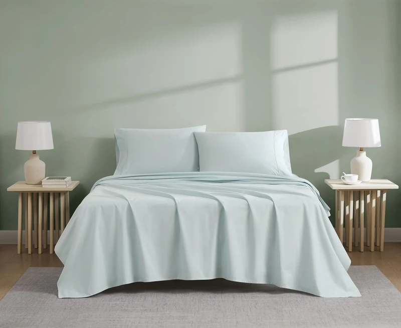 Linen Closet Organic Cotton Aqua Queen Bedding Sheet Set 4 Piece Set