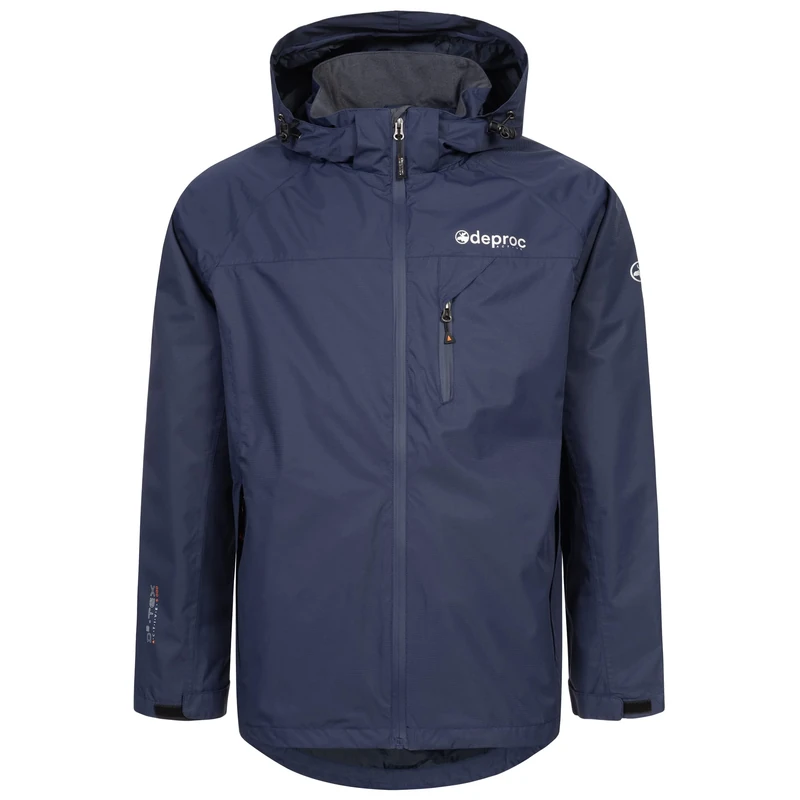 DEPROC-Active Men's Herren Regenjacke Outdoorjacke mit Kapuze Atmungsaktiv Wasserdicht Wetterfest Windbreaker Übergangsjacke Durell Rain Jacket, Navy, M