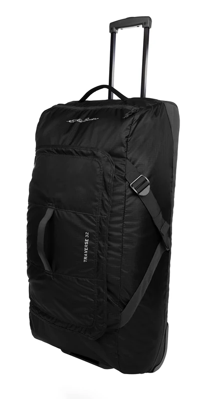 Eddie Bauer Traverse 32 Rolling Duffel Bag-Made from Ripstop Polyester with Telescoping Handle, Black, One Size