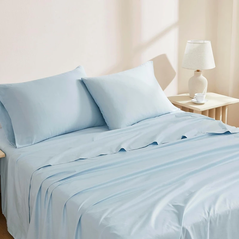 Linen Closet 144 Thread Count Organic Cotton 4-Piece Sheet Set,Full, Light Blue