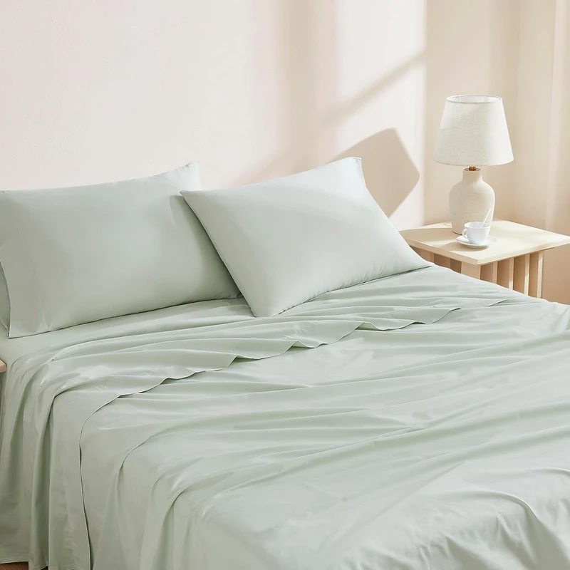 Linen Closet Luxury Cotton 144 Thread Count Organic Cotton 4-Piece Sheet Set, Full, Light Green