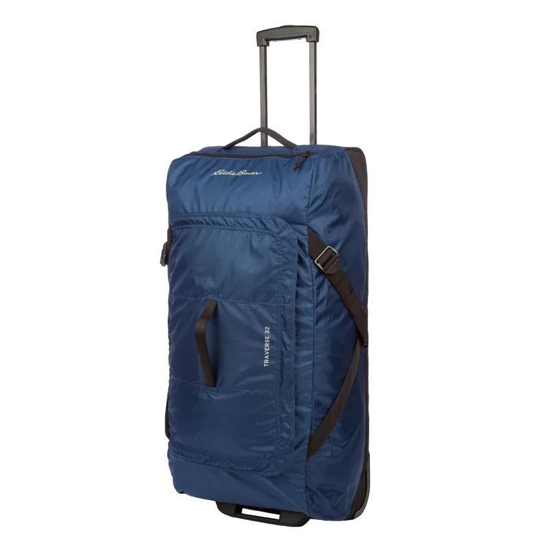 Eddie Bauer Traverse 32 Rolling Duffel Bag-Made from Ripstop Polyester with Telescoping Handle, Medium Indigo, One Size