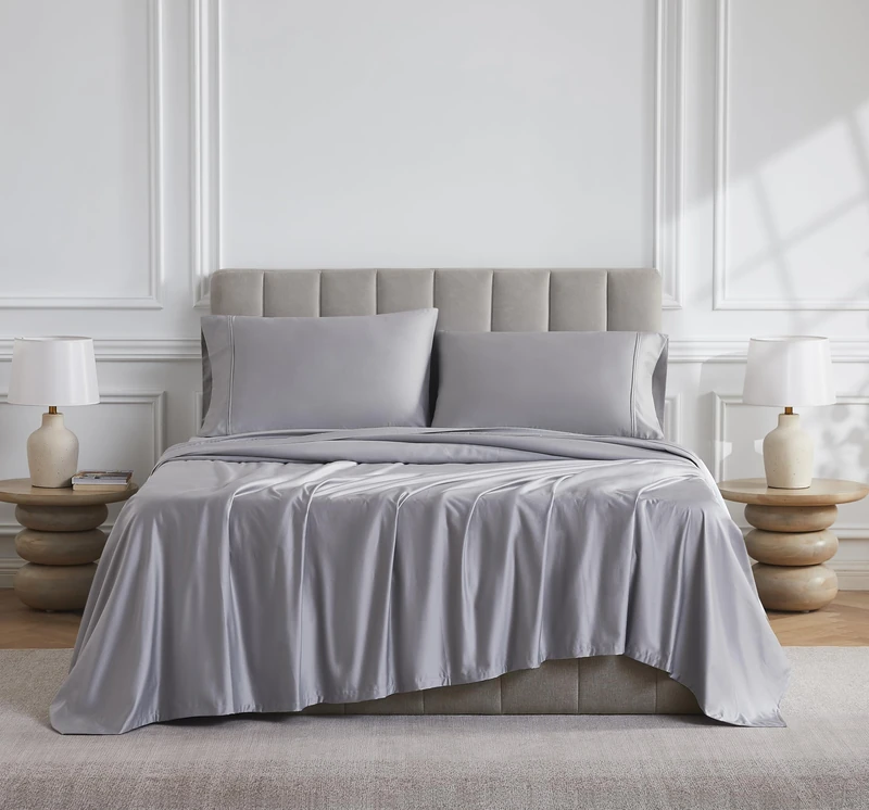 Linen Closet 1000 Thread Count Egyptian Cotton 4-Piece Sheet Set, King, Soft Silver