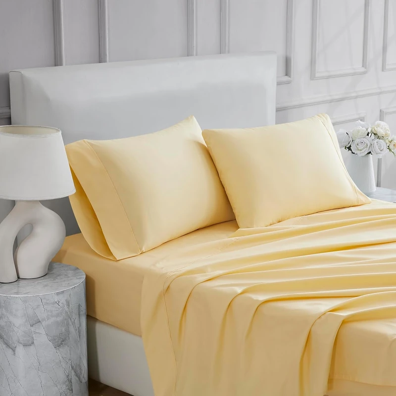 Linen Closet Ultimate Percale Lt Yellow King Set Sheet 4 Piece Set - Image 1