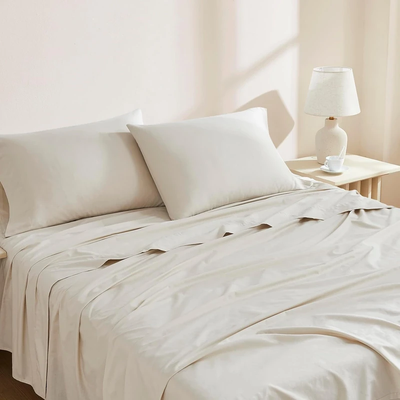 Linen Closet 144 Thread Count Organic Cotton 4-Piece Sheet Set,Queen, Beige