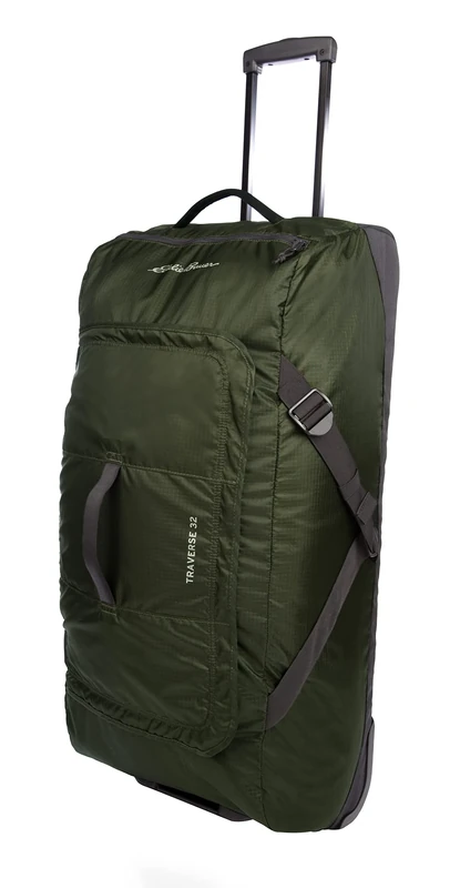 Eddie Bauer Traverse 32 Rolling Duffel Bag-Made from Ripstop Polyester with Telescoping Handle, Dark Loden, One Size