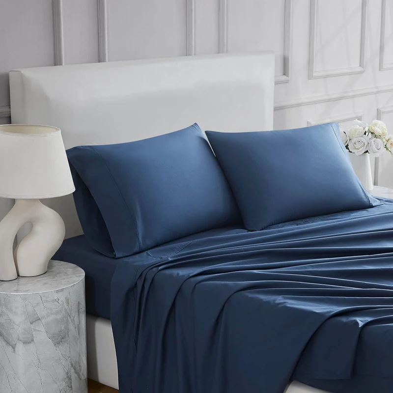 Linen Closet Ultimate Percale Navy King Set Bed Sheets King Size 4 Piece Set