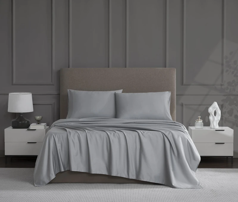 Linen Closet Luxury Cotton 1200 Thread Count Hotel Luxury 4-Piece Sheet Set, King, Light Gray