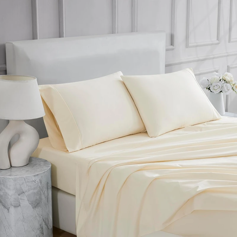 Linen Closet Ultimate Percale Ivory Queen Set Sheet 4 Piece Set - Image 1