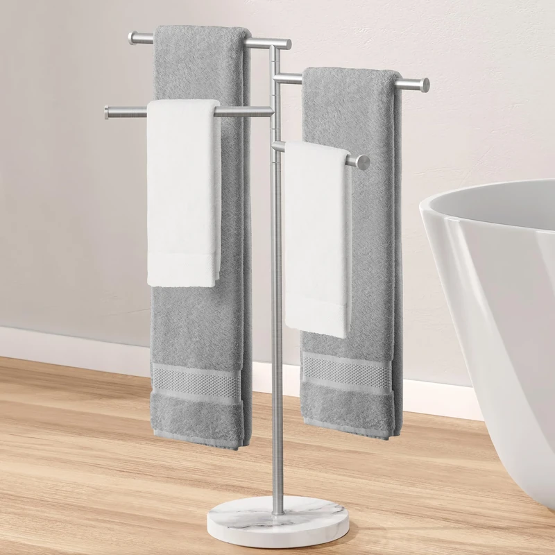 KES Bathroom Towel Rail Free Standing Towel Holder, 4 Swivel Arms Towel Rack and Weighted Marble Base, SUS304 Stainless Steel Brushed Finish, BTH219S4-2