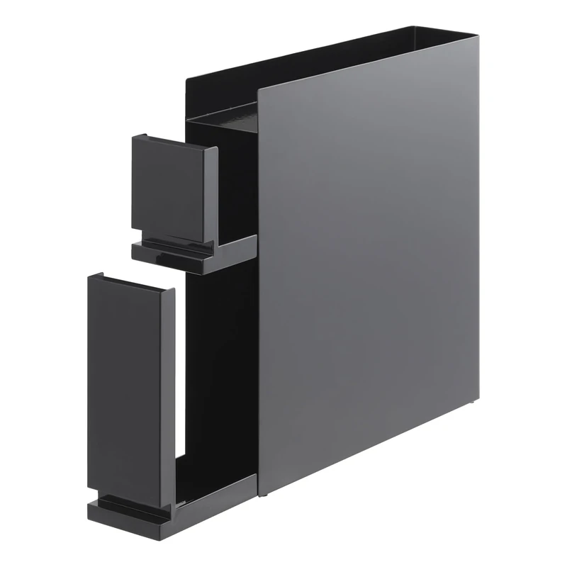 YAMAZAKI 4335 TOWER 2-Tiered Sliding Seasoning Rack, Black, Steel/Polypropylene, Minimalist Design, 12.5 x 50～93 x 52.5 cm (LxWxH)