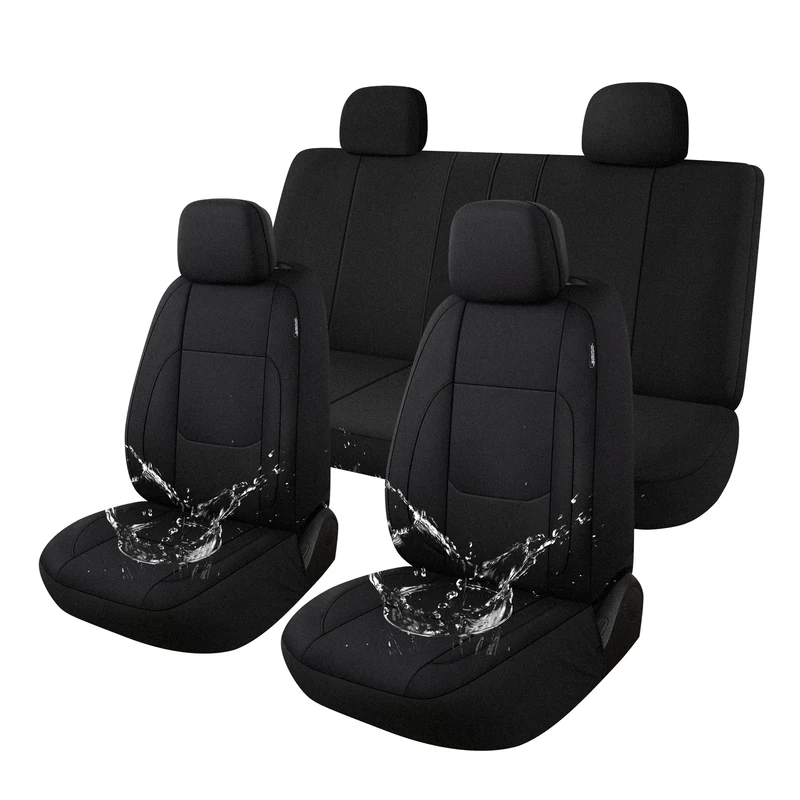 Pariitadin Waterproof Car Seat Covers Full Set, Neoprene Seat Covers for Cars, Universal Fit Interior Covers for Most Cars Sedan Van Truck SUV(Black)