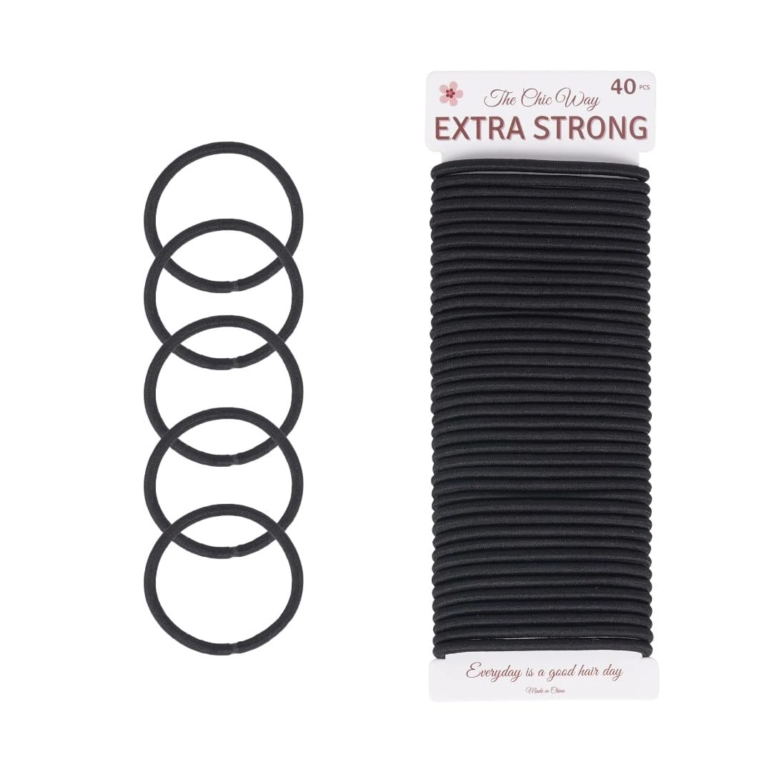 The Chic Way 40 Pcs Hair Bobbles, Elastic Hair Bands, Black Hair Ties, 4mm