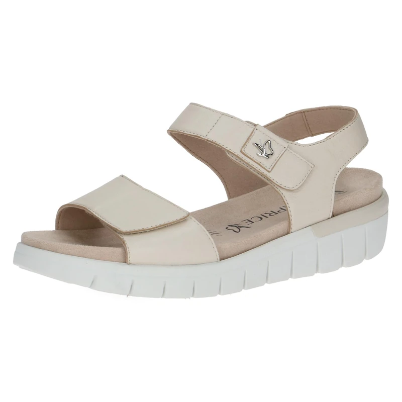 CAPRICE Comfort women's flat leather sandals with hook-and-loop fastening, cream (Cream Perlato), 3.5 UK
