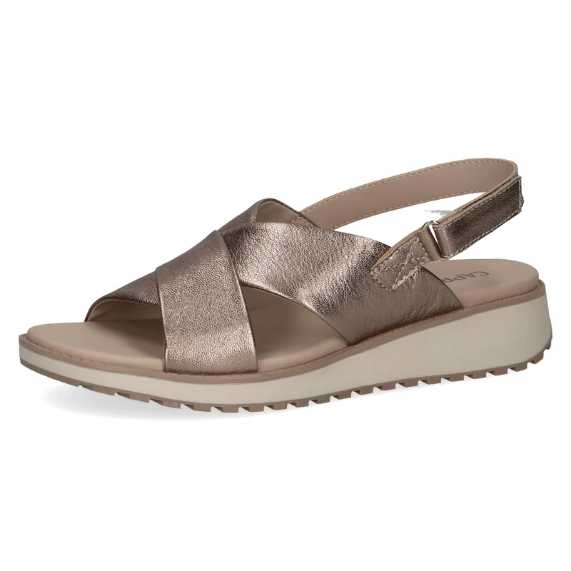 CAPRICE Women Sandals Flat Leather with Hook-and-Loop Closure, Beige (Taupe Metallic), 6 UK