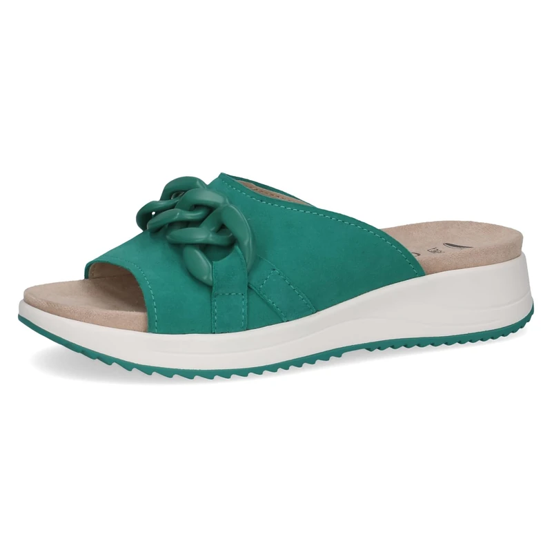 CAPRICE Women's leather mules Comfortable, Turquoise (Emerald Suede), 6 UK